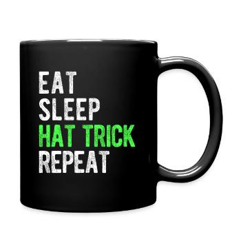 Essen, Schlafen, Hattrick, Wiederholung Cooler Eishockey-Fan - Tasse einfarbig - Schwarz - Rechts