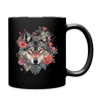 Blumenwolf Wildblume Vintage Farbe - Tasse einfarbig - Schwarz - Rechts
