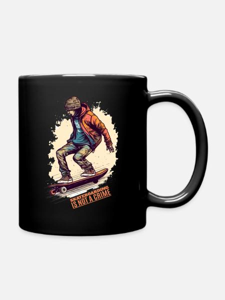 Cool Skater Skateboarding is not a Crime - Full Colour Mug - black