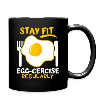 Ei, Spiegelei, lustiger Spruch, Pun Egg-cercise - Tasse einfarbig - Schwarz - Rechts