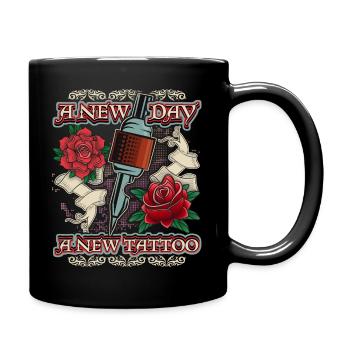 Tattoo Rosen, Tätowierung, lustiger Spruch - Tasse einfarbig - Schwarz - Rechts
