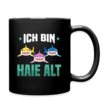 Kinder Geburtstag Raubfisch 3. Geburtstag Hai - Tasse einfarbig - Schwarz - Rechts