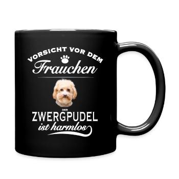 Vorsicht vor dem Frauchen, harmlos - Zwergpudel - Tasse einfarbig - Schwarz - Rechts
