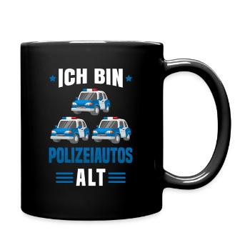 Polizist Einsatzleiter 3. Geburtstag Polizeiauto - Tasse einfarbig - Schwarz - Rechts