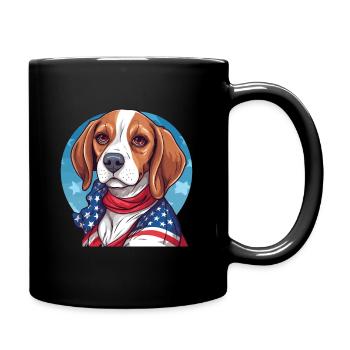 Beagle Dog with a US flag for 4th of July - Full Colour Mug - black - Right