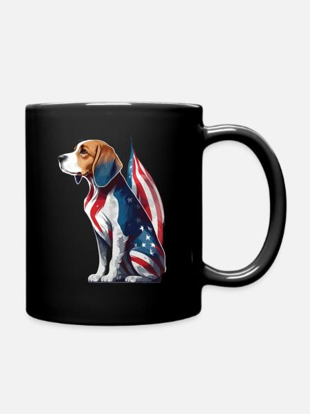 Beagle Dog avec un drapeau américain pour le 4 juillet - Mug uni - noir