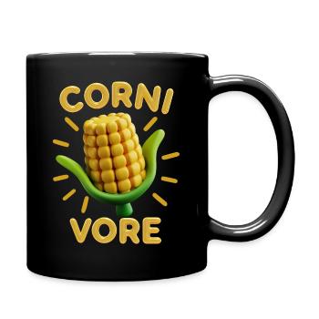 Corn on the cob, 3d, Corn funny saying Pun Cornivore - Full Colour Mug - black - Right