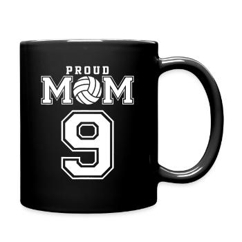 Benutzerdefinierte stolze Volleyball-Mutter Nummer 9 personalisiert - Tasse einfarbig - Schwarz - Rechts