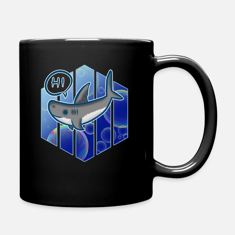 Hi Soap Bubbles Shark Cartoon Funny - Full Colour Mug - black