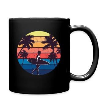 Surfeur avec des palmiers en arrière-plan - Mug uni - noir - Droite