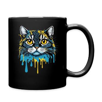 Verrücktes buntes Splash Art Katzendesign - Tasse einfarbig - Schwarz - Rechts