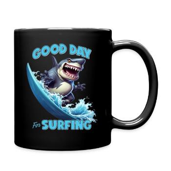 Lustiger Hai mit einem Surfbrett - Surfer - Tasse einfarbig - Schwarz - Rechts