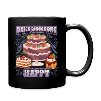 Kuchen backen, Torte backen, lustiger Spruch - Tasse einfarbig - Schwarz - Rechts
