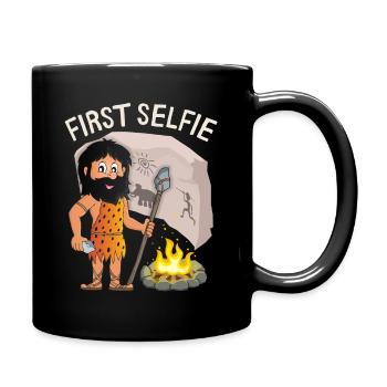 Lustiger Neandertaler, First-Selfie, Spruch, Pun - Tasse einfarbig - Schwarz - Rechts