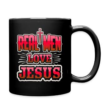 Jesus Christ, Saying Real Men Love Jesus - Full Colour Mug - black - Right