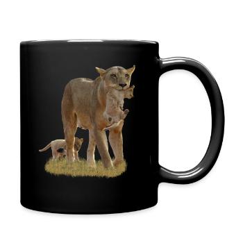 Lioness with lion cubs - Big cat - Cat -Africa - Full Colour Mug - black - Right