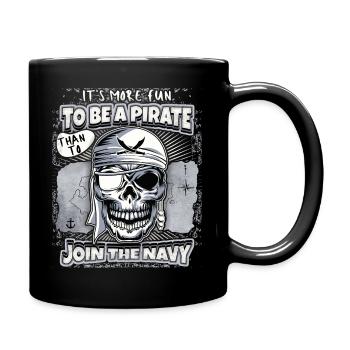 Lachender Pirat, Totenkopf, Totenschädel, Spruch - Tasse einfarbig - Schwarz - Rechts