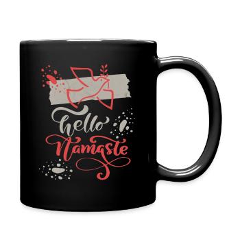 Yoga, yoga motif, Namaste saying with dove of peace - Full Colour Mug - black - Right