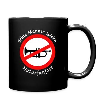 Lustiger Spruch Echte Männer spielen Naturfanfare - Tasse einfarbig - Schwarz - Rechts
