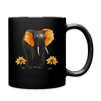 Elefant Tier Geschenk Afrika Kunst Blumen - Tasse einfarbig - Schwarz - Rechts
