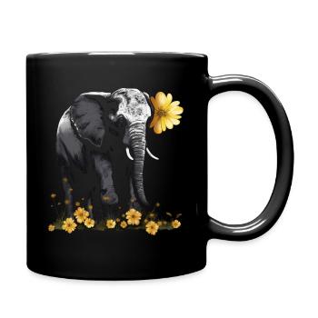Elefant Tier Geschenk Afrika Kunst Blumen - Tasse einfarbig - Schwarz - Rechts