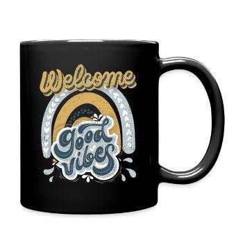 Welcome-Good-Vibes, Retro-Vintage Design Saying - Full Colour Mug - black - Right