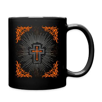 Kreuz Christi, Jesus Christus Barock Ornament - Tasse einfarbig - Schwarz - Rechts