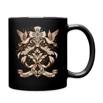 Kreuz Christi, Jesus Christus mit Friedenstauben - Tasse einfarbig - Schwarz - Rechts