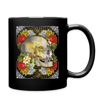 Crâne crâne crâne avec roses vintage - Mug uni - noir - Droite