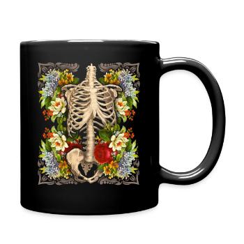 Skeleton with vintage roses, biker design - Full Colour Mug - black - Right