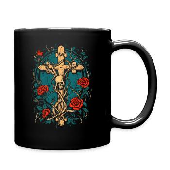 Croix et crâne avec roses - Esthétique gothique - Mug uni - noir - Droite