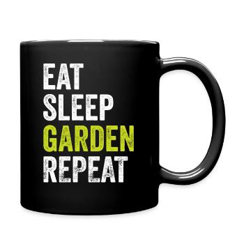 Essen, Schlafen, Garten, Wiederholen, Gärtnern - Tasse einfarbig - Schwarz - Rechts