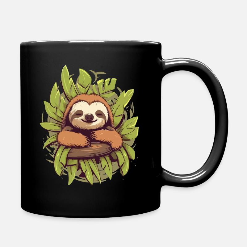 Mignon paresseux de dessin animé se refroidissant sur une branche - Mug uni - noir