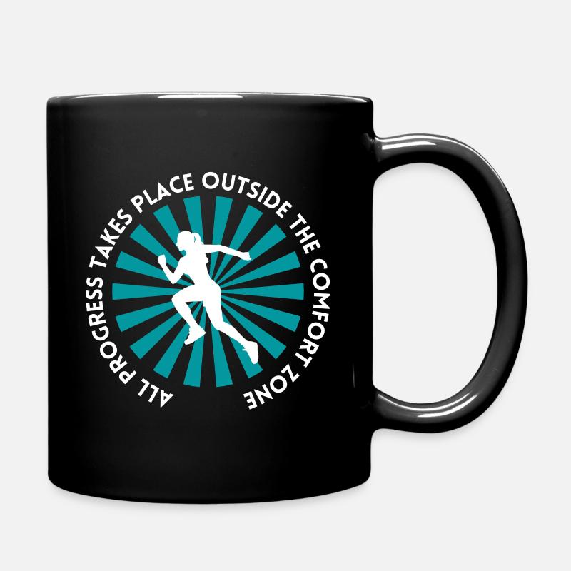 Progress takes place outside the comfort zone - Full Colour Mug - black