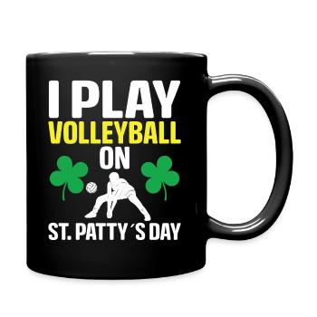 I play volleyball on St. Patty's Day - Full Colour Mug - black - Right