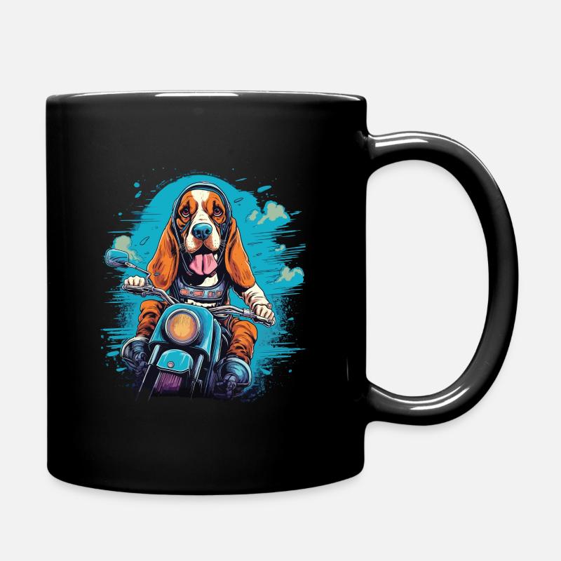 Basset Hound auf einem Motorrad - Tasse einfarbig - Schwarz