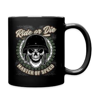 Totenkopf Biker-Skull mit Helm, Motorradfahrer - Tasse einfarbig - Schwarz - Rechts
