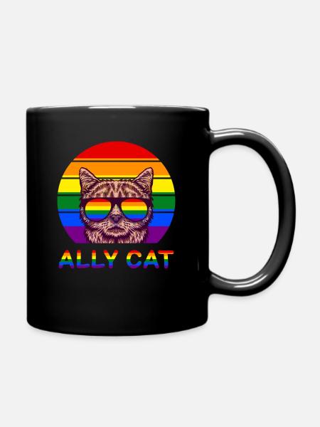 Ally Cat LGBT Gay Rainbow Pride Flagge Lustige Katze - Tasse einfarbig - Schwarz