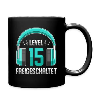 Level 15 Freigeschaltet Geburtstagsgeschenk - Tasse einfarbig - Schwarz - Rechts