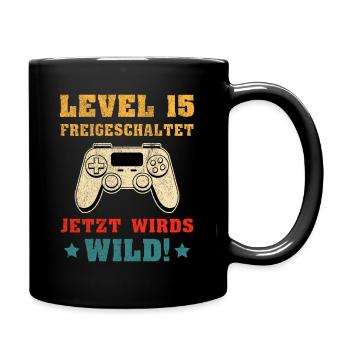 Level 15 Freigeschaltet Geburtstagsgeschenk - Tasse einfarbig - Schwarz - Rechts
