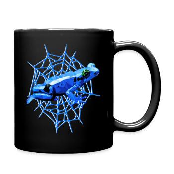 Pfeilgiftfrosch mit Spinnennetz, blauer Frosch - Tasse einfarbig - Schwarz - Rechts