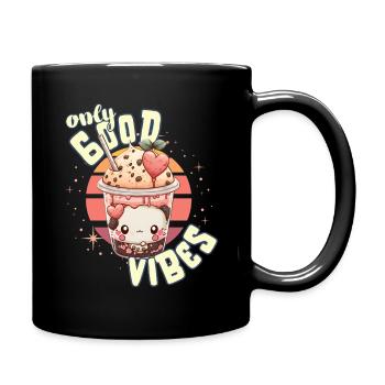Only Good Vibes: Good Life Kawaii Boba Bubble Tea - Full Colour Mug - black - Right