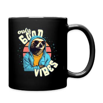 Only Good Vibes: Good Life Faultier mit Jacke - Tasse einfarbig - Schwarz - Rechts