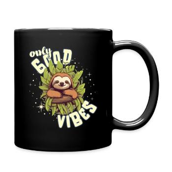 Only Good Vibes: Good Life Süßes Cartoon Faultier - Tasse einfarbig - Schwarz - Rechts