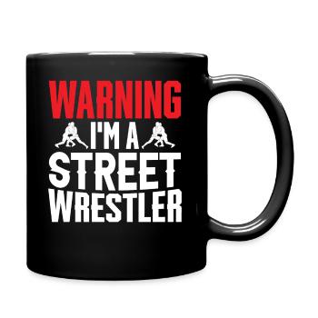 Warnung: Ich Bin Ein Straßenkämpfer - Tasse einfarbig - Schwarz - Rechts