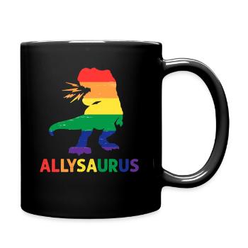 Allysaurus dinosaur in rainbow flag for ally LGBT - Full Colour Mug - black - Right