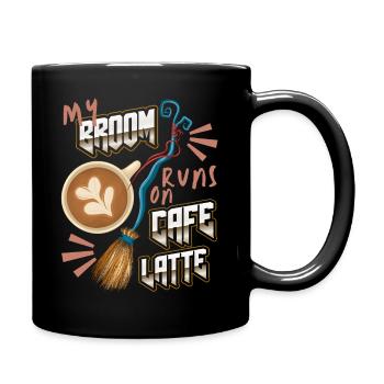 Cafe Latte, Kaffee lustiger Spruch mit Hexenbesen - Tasse einfarbig - Schwarz - Rechts