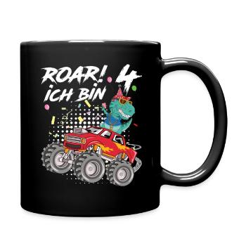 4. Geburtstag Kindergeburtstag Roar Ich Bin 4 - Tasse einfarbig - Schwarz - Rechts