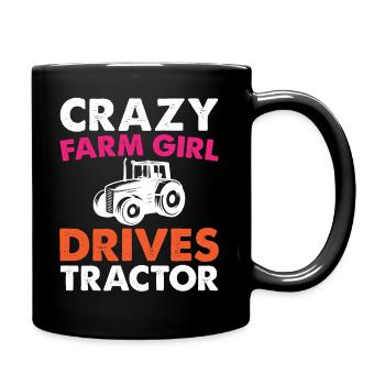 Une fermière folle conduisant un tracteur - Mug uni - noir - Droite