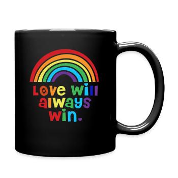 Love will always win Pride Rainbow LGBT quote fun - Full Colour Mug - black - Right